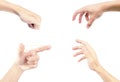 Four hand collection in gestures isolated on white background