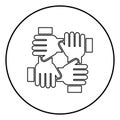 Four hand holding together team work concept icon black color in circle round Royalty Free Stock Photo