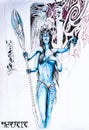 Four-handed woman from the planet Pandora. Blue avatar man. Elf girl is very beautiful with tits and four arms
