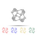 Four hands hold together multi color style icon. Simple thin line, outline vector of team work icons for ui and ux, website or Royalty Free Stock Photo