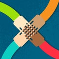 Four hands together team work. Royalty Free Stock Photo