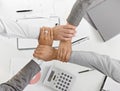 Four hands together in unity at businessmeeting Royalty Free Stock Photo