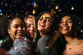 Four happy females taking selfie