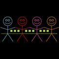 Four happy stick figures with house Royalty Free Stock Photo