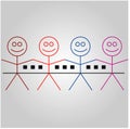 Four happy stick figures with house Royalty Free Stock Photo