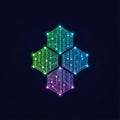 Four hexagonal shapes are arranged in a cross-like pattern against a dark Royalty Free Stock Photo