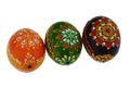 Four home made beautifully painted easter eggs on white background Royalty Free Stock Photo