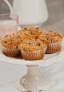 Four homemade, baked peanut crumb chocolate chip muffins