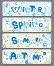 Four horizontal seasonal doodle banners Royalty Free Stock Photo