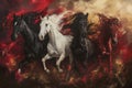 Four horses of the apocalypse - white, red, black and pale. Bible revelation. Generative AI