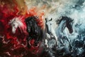 Four horses of the apocalypse - white, red, black and pale. Bible revelation. Generative AI Royalty Free Stock Photo