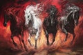 Four horses of the apocalypse - white, red, black and pale. Bible revelation. Generative AI