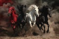 Four horses of the apocalypse - white, red, black and pale. Bible revelation. Generative AI Royalty Free Stock Photo