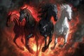 Four horses of the apocalypse - white, red, black and pale. Bible revelation. Generative AI