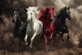 Four horses of the apocalypse - white, red, black and pale. Bible revelation. Generative AI