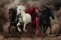 Four horses of the apocalypse - white, red, black and pale. Bible revelation. Generative AI Royalty Free Stock Photo