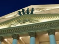 Four horses on the facade of Bolshoy Theatre in the evening. Moscow, Russia