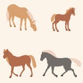 Four horses set vector illustration Royalty Free Stock Photo