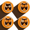 Four icons with brown owls