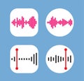 Four Icons Design with Waves of the equalizer. EQ Vector Illustration. Voice Memo Recorder Icon. Square and Cirlce Shape