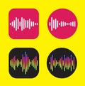 Four Icons Design with Waves of the equalizer. EQ Vector Illustration. Voice Memo Recorder Icon. Square and Cirlce Shape