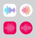 Four Icons Design with Waves of the equalizer. EQ Vector Illustration. Voice Memo Recorder Icon. Square and Cirlce Shape