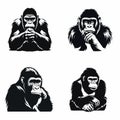 Four icons of gorilla in thinking pose Royalty Free Stock Photo