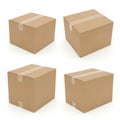 Four identical brown cardboard boxes arranged in a square formation Royalty Free Stock Photo