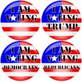 Four illustration badges for the American presidental elections in 2020 supporting Donald Trump, democrats or republicans