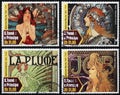 Four illustrations by Alphonse Mucha on stamps Royalty Free Stock Photo