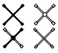 Spare parts icon, 4 crossed wrench illustrations, black, transparent background Royalty Free Stock Photo