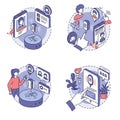Four illustrations depict AI technology usage. The top left shows a Royalty Free Stock Photo