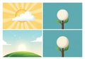 Shows a stylized sun with rays and a white cloud against a yellow Royalty Free Stock Photo