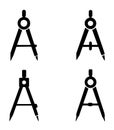 Icons for education, 4 drawing compasses illustrations, black, transparent background Royalty Free Stock Photo