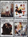 Four illustrations by Norman Rockwell about girls on stamps