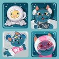 Four images of kitten astronauts, cute collection Royalty Free Stock Photo