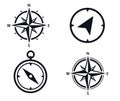 Four images of wind rose, compass and direction of travel