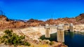 The four Intake Towers that supply the water from Lake Mead to the Powerplant Turbines of the Hoover Dam Royalty Free Stock Photo