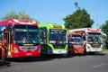 Four intercity buses on the parking of the intercity transport terminal. Vietnam, Dalat