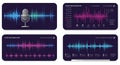Four interface panels showcasing voice recognition technology. Top left features a Royalty Free Stock Photo