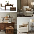 Four interior design setups featuring contemporary and rustic elements. Top left: Royalty Free Stock Photo