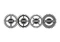 Four interlocking gears labeled laser, hpm, jammer, and interceptor on a white background Royalty Free Stock Photo