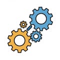 Four interlocking gears in a stylized illustration on a white background. Two larger gears, Royalty Free Stock Photo