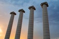 The Four Ionic Columns at Sunset, Les Quatre Columnes in Catalan, Created by Josep Puig i Cadafalch in Barcelona, Spain Royalty Free Stock Photo