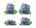 Four isolated business office vector building illustrations icons in perspective view