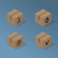 Four Isometric Postage Box Designs with Various Symbols