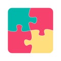 Four jigsaw pieces or parts connected together