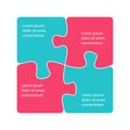 Four jigsaw pieces or parts connected together