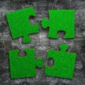 Four jigsaw puzzles with green grass Royalty Free Stock Photo