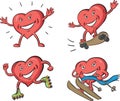 Four joyful hearts in various activities